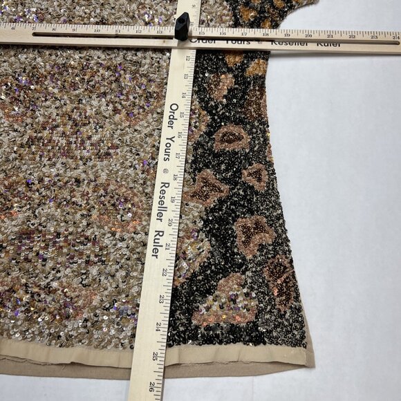 Sundance Top Womens L‎ Tan Mixed Full Sequin Leopard Print Shirt Party Cocktail - Picture 4 of 6